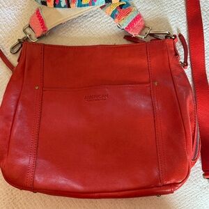 American Leather Co. Coral Leather Shoulder Bag with Removable Woven Strap